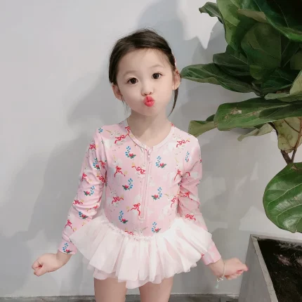 새로운 어린이 수영복 여성 유니콘 고양이 긴 소매 점프 슈트 원피스 중국 본토에서 여성 수영복을 보냈습니다