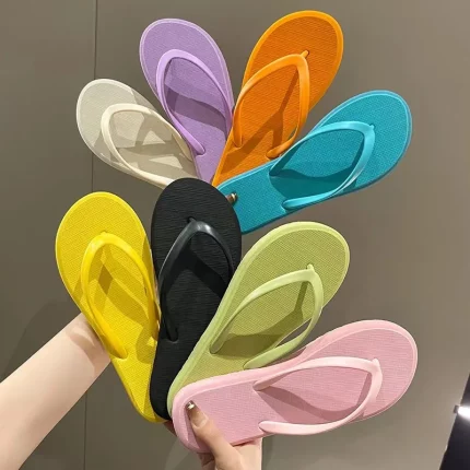 솔리드 컬러 미끄럼 방지 레저 커플 슬리퍼 여성 여름 해변 슬리퍼 야외 여성 플립 플롭 통기성 비치 샌들 여성