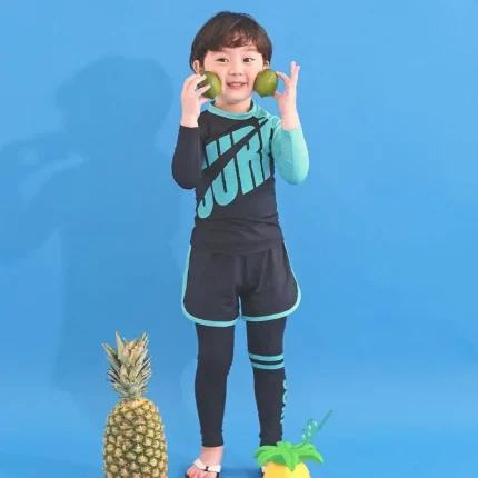 Korean Style 2024 New Children's Swimsuit Boys Girls Three-Piece Set Long Sleeved Trousers Middle Large Children's Beachwear