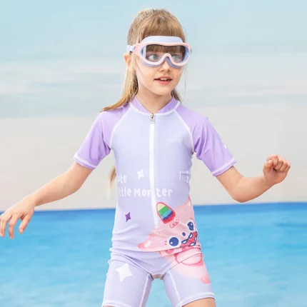 COPOZZ 어린이 원피스 수영복 만화 패턴 소녀와 소년 짧은 소매 새로운 Beachwear 어린이 휴가 여름 수영복