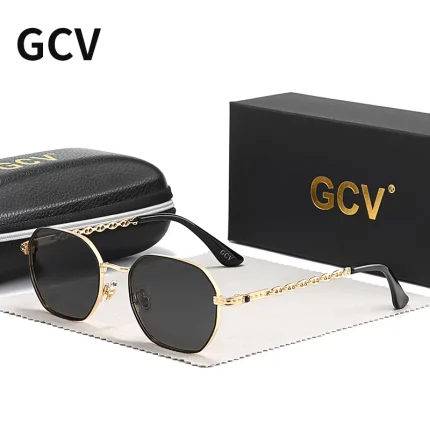 GCV 브랜드 클래식 레트로 여성용 직사각형 사각형 금속 프레임 안경, 선글라스, 폴라로이드 렌즈, Box Oculos De Sol Gafas